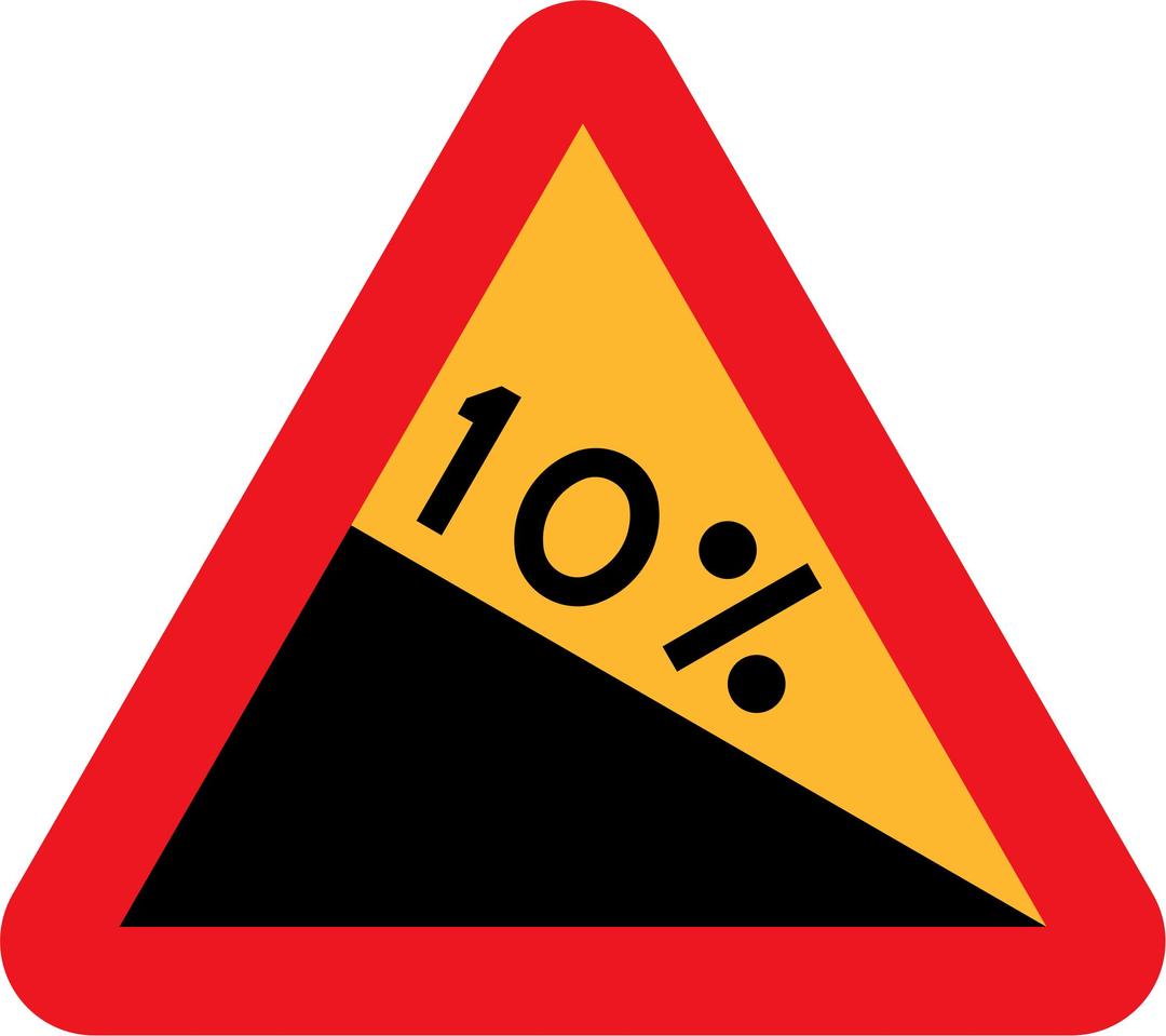 10% downward gradient roadsign png transparent