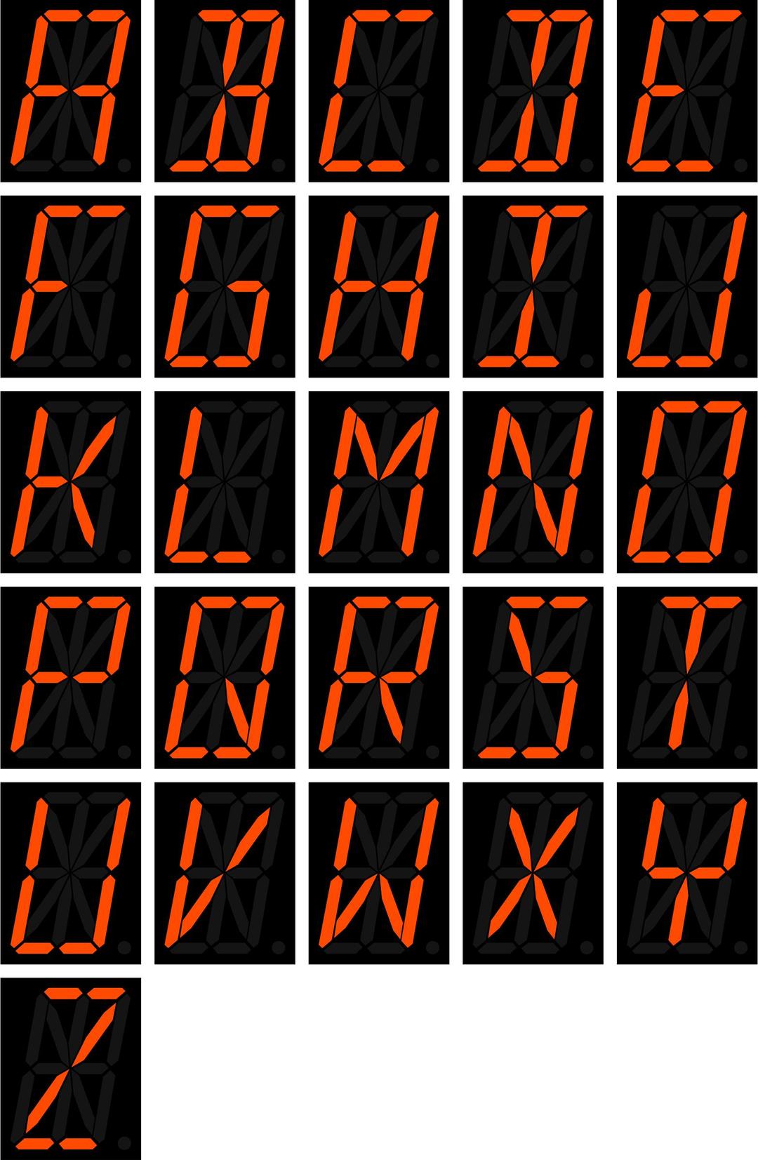 16 segment display - letters png transparent