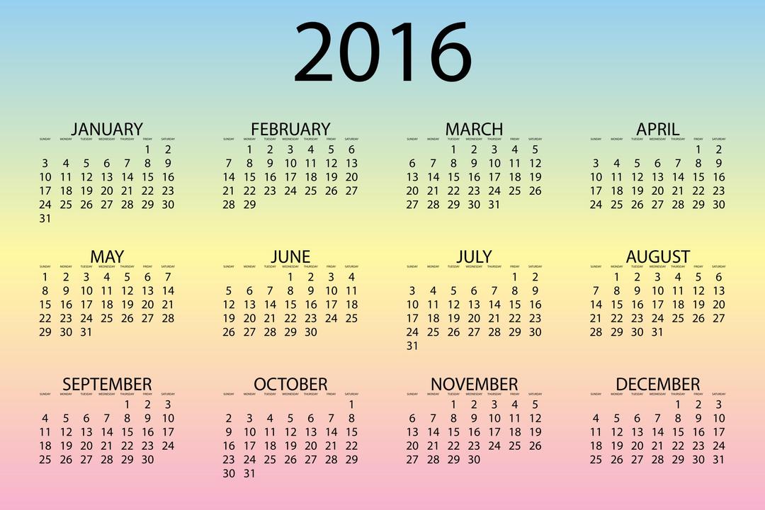 2016 Calendar Pastel png transparent