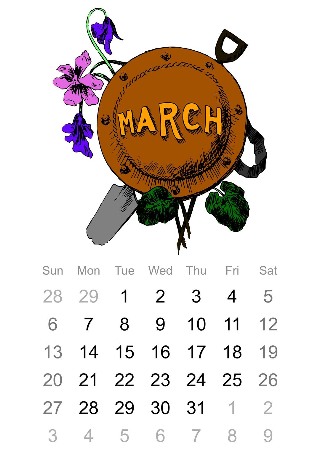 2016 March calendar png transparent