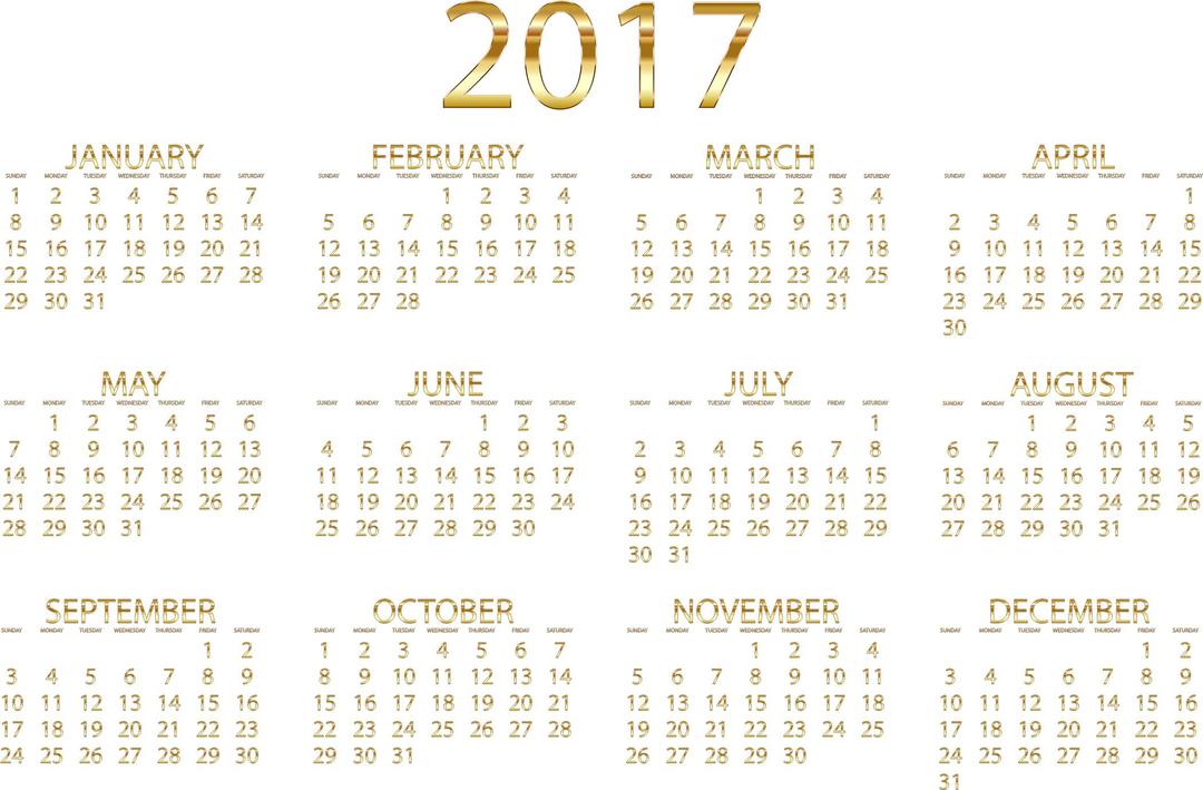 2017 Calendar Gold No Background png transparent