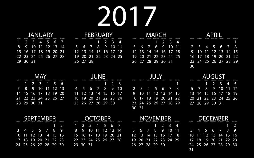 2017 Calendar Inverse With Black Background png transparent