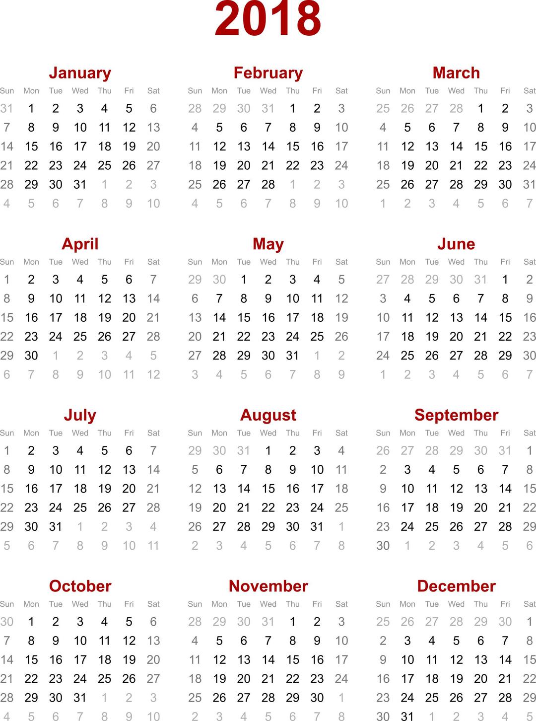 2018 calendar png transparent