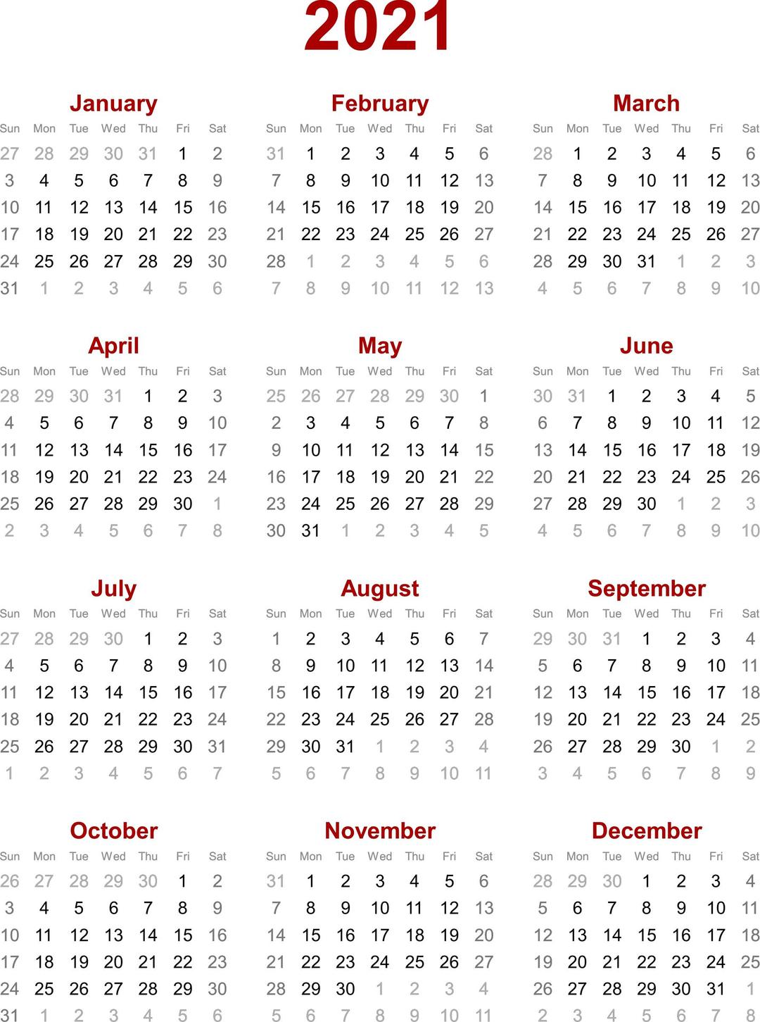 2021 calendar png transparent
