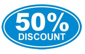 50% Discount Blue Sticker png transparent