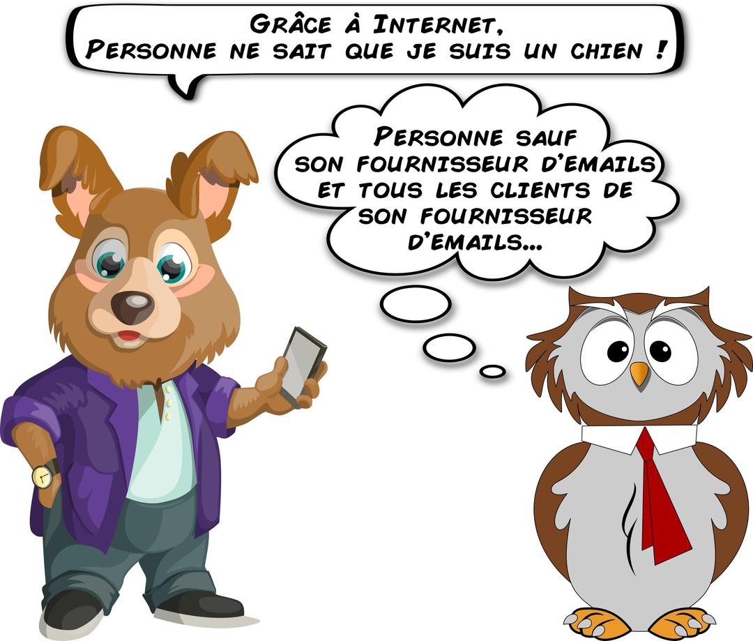 A dog and an owl about email privacy (French) png transparent