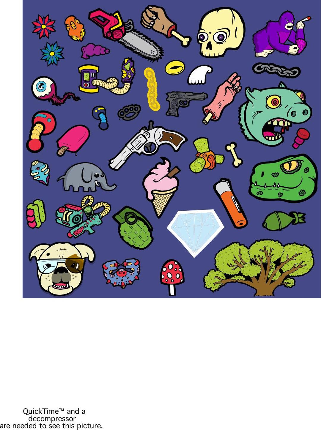 A selection of cartoony characters and objects drawn and coloured by me. png transparent