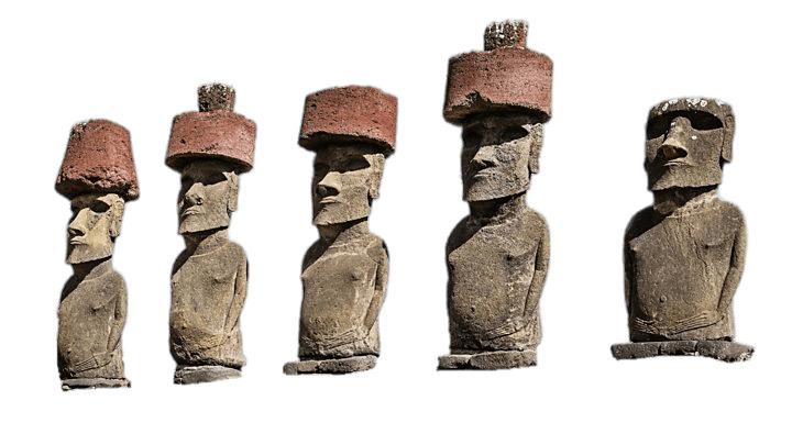 Aligned Easter Island Moai Statues With Hat png transparent
