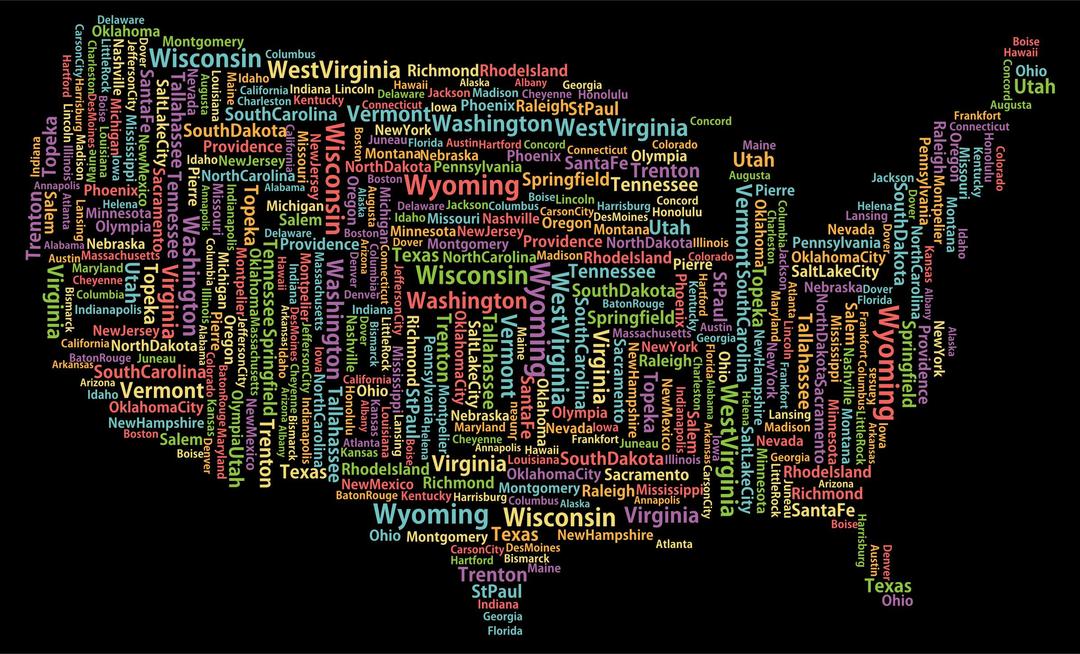 America States And Capitals Word Cloud png transparent