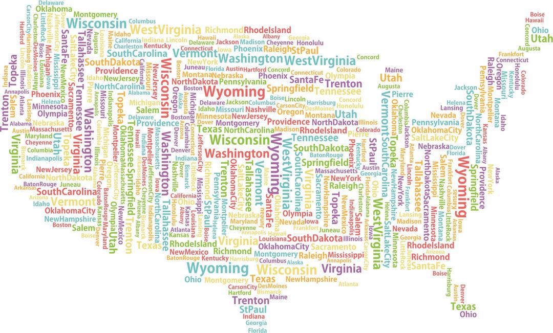 America States And Capitals Word Cloud No Background png transparent