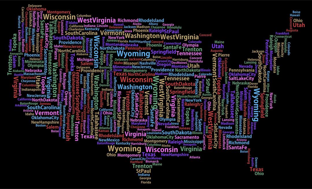 America States And Capitals Word Cloud Variation 2 png transparent