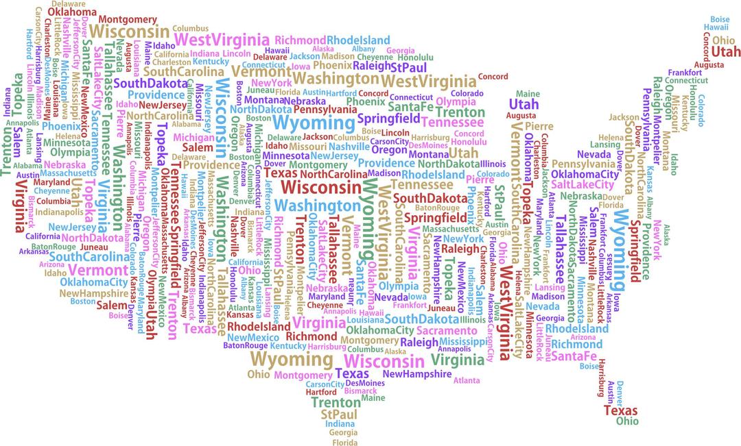 America States And Capitals Word Cloud Variation 2 No Background png transparent