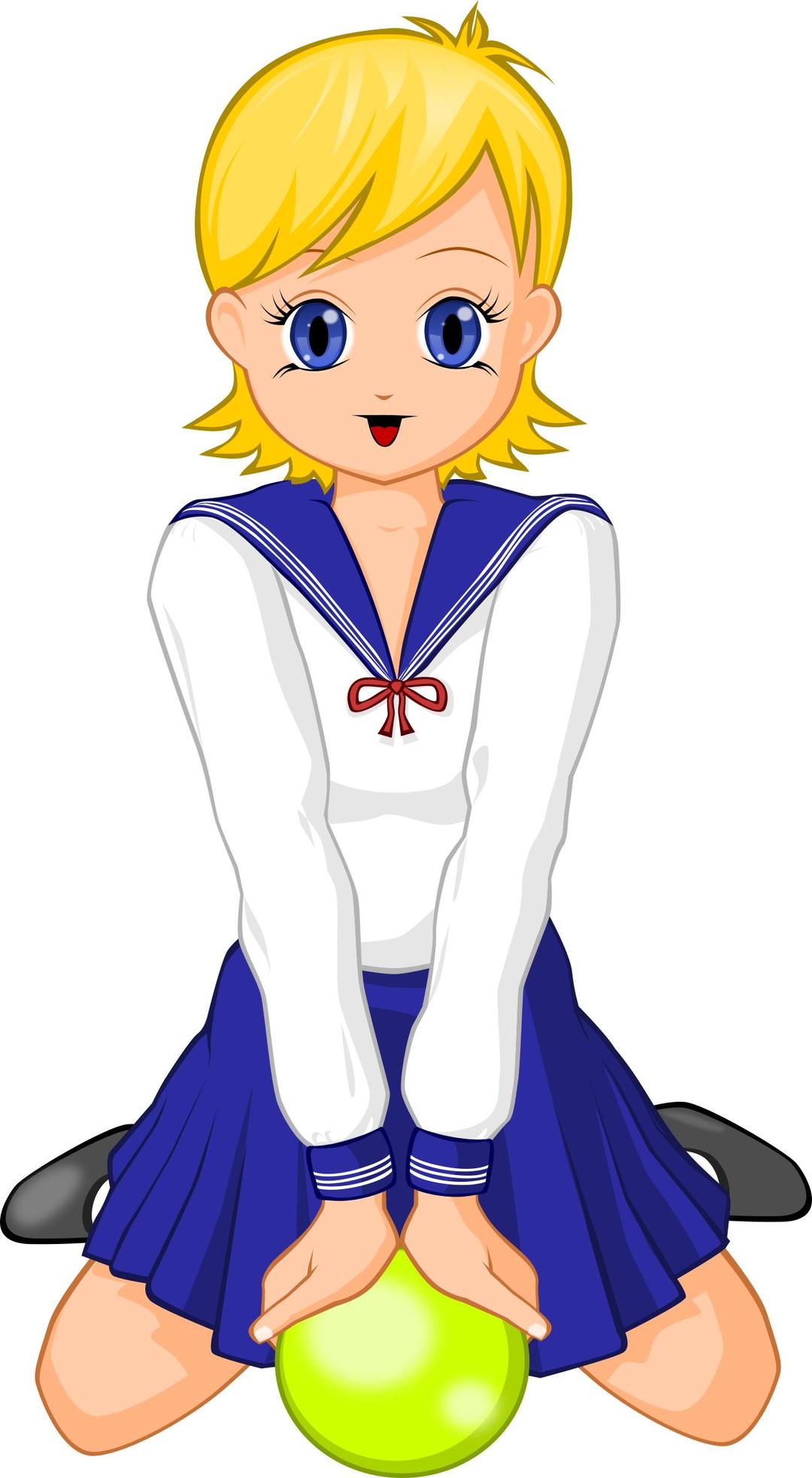 Anime schoolgirl with green ball png transparent