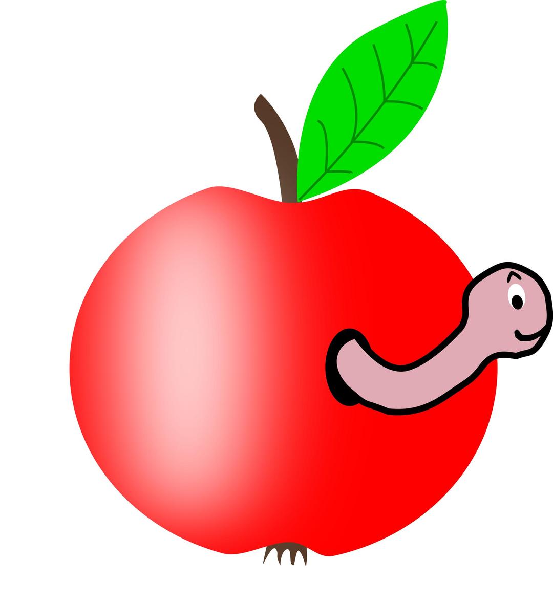 Apple Red with a Green Leaf with funny Worm png transparent