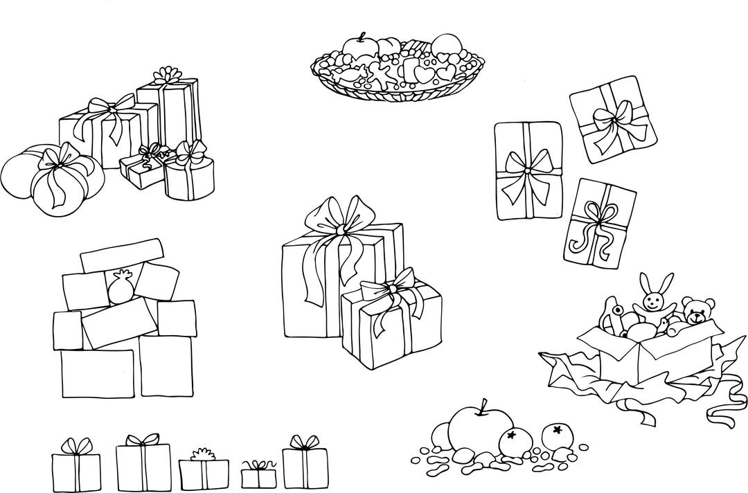 Assortment Of Gifts And Presents Line Art png transparent