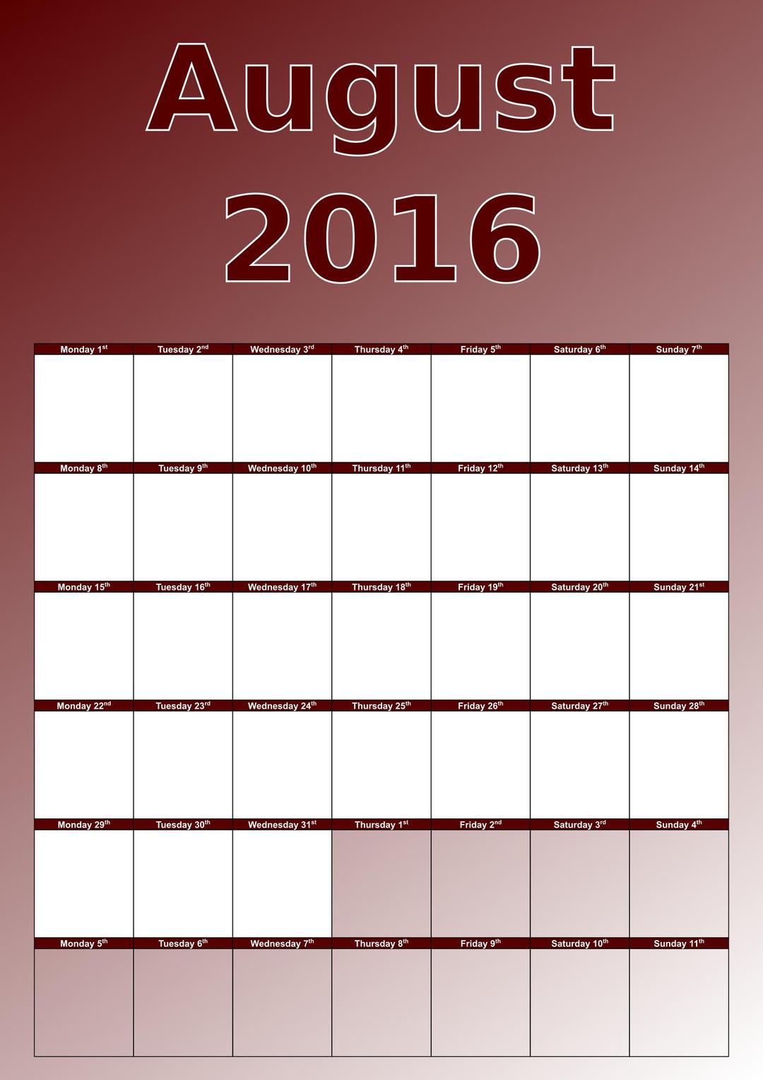August calendar png transparent