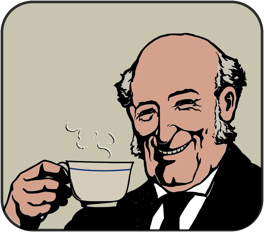 Bald Man Drinks Coffee, coloured in png transparent