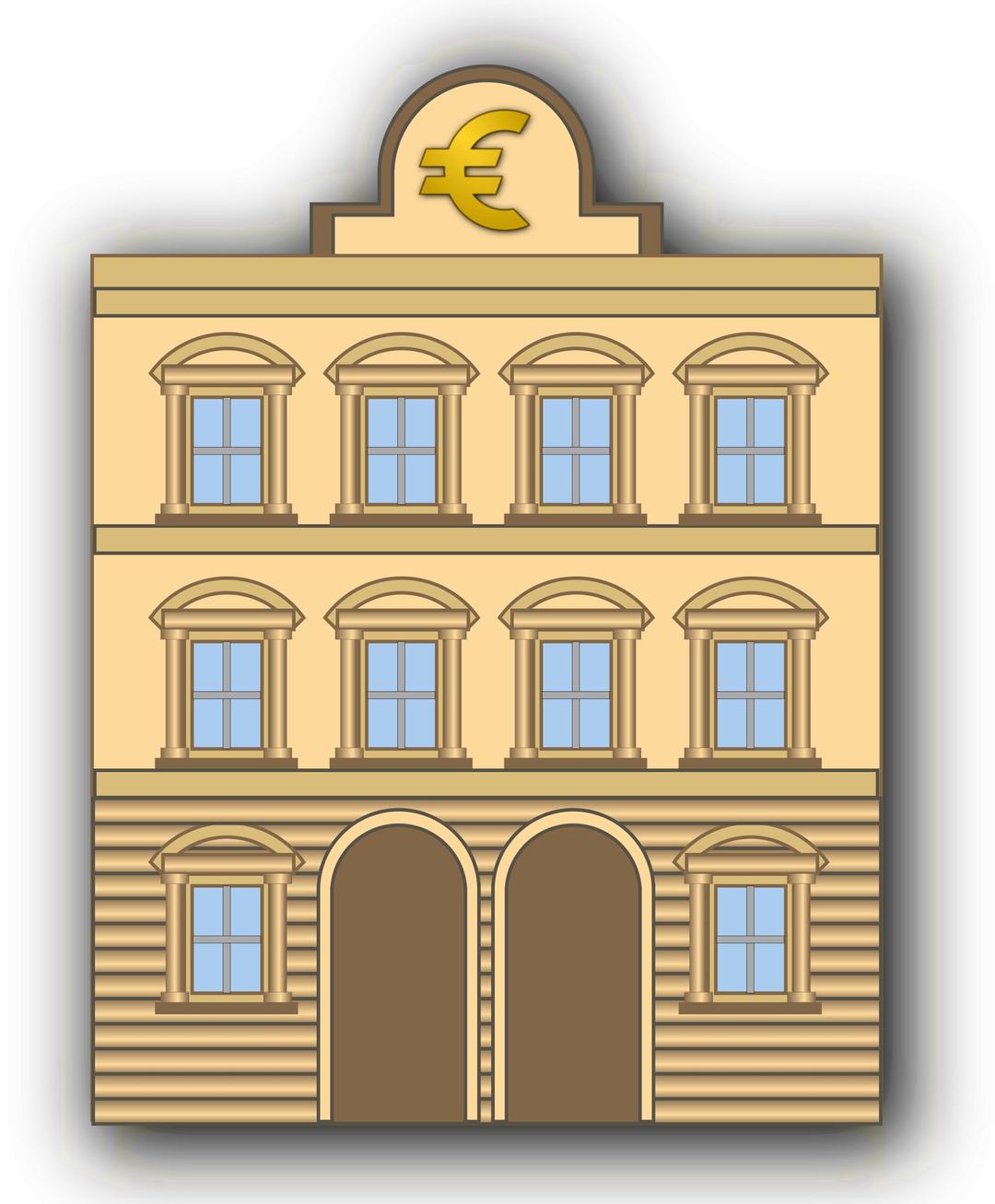 Bank building with euro sign png transparent