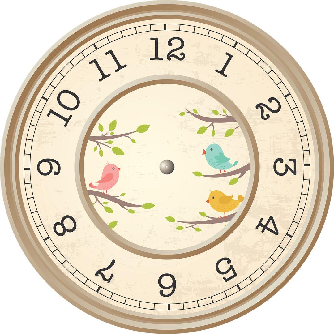 Beige Clock Birds Decoration png transparent