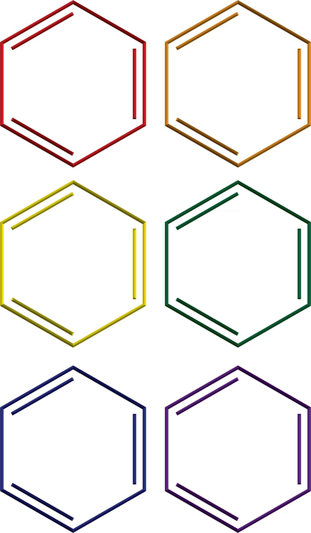 Benzene rings in rainbow colors png transparent