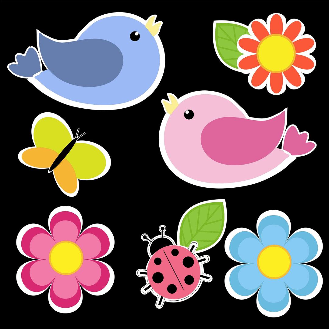 Birds Butterfly Ladybug And Flowers png transparent