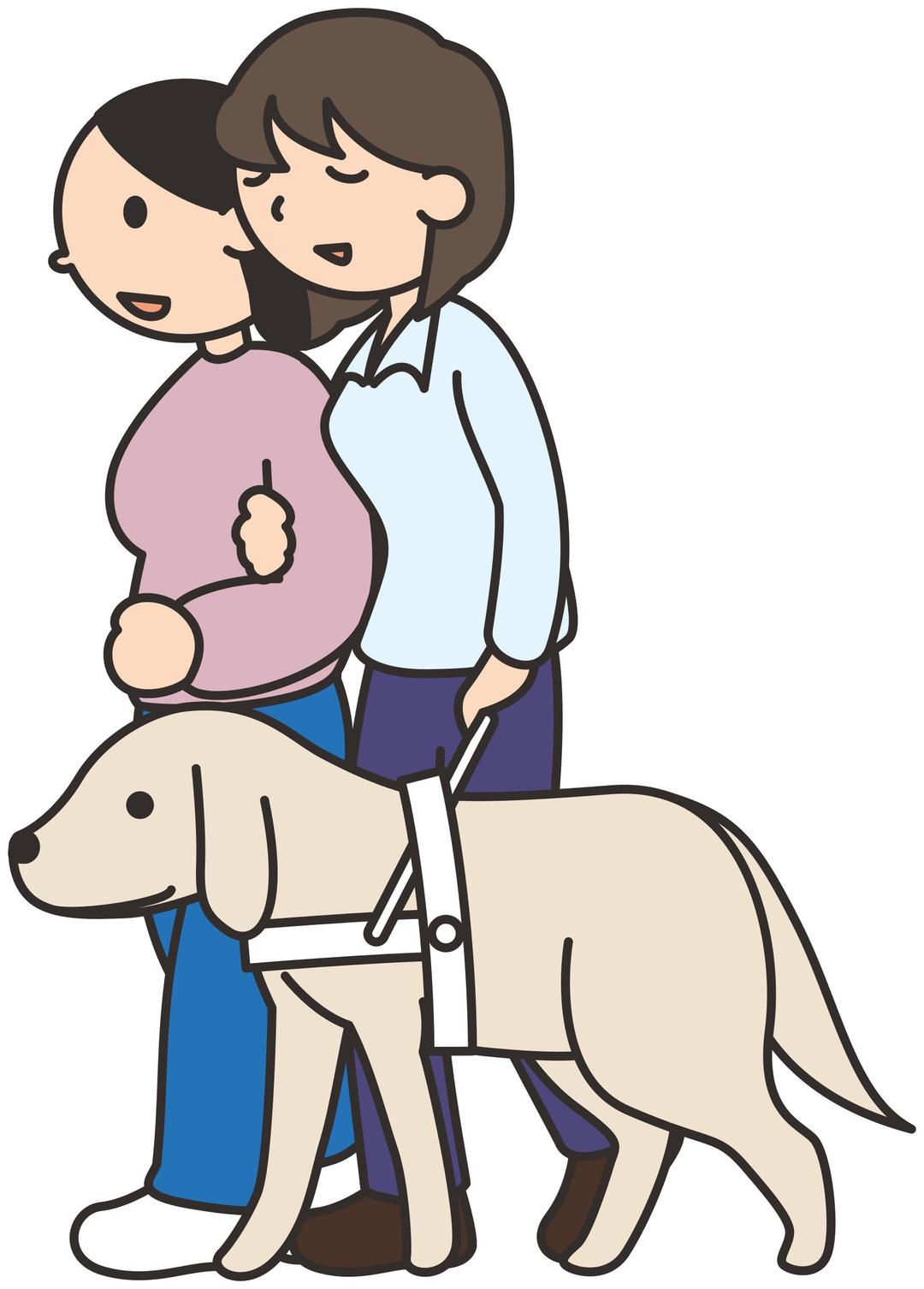 Blind / visually impaired woman with a friend and guide dog png transparent
