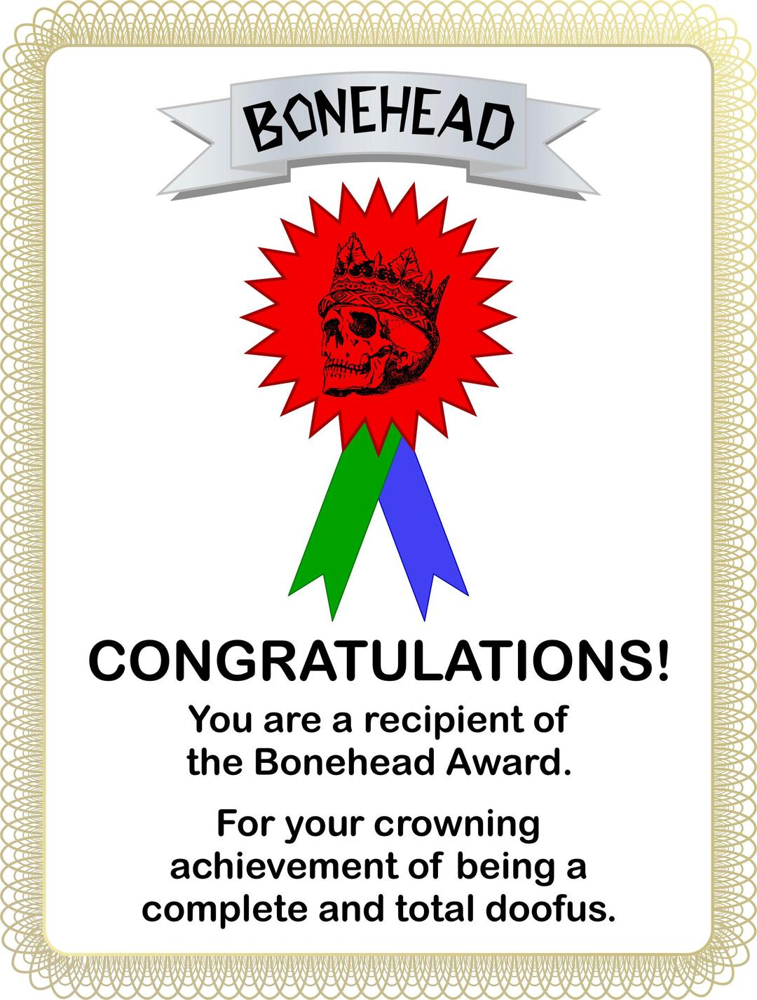Bonehead Award png transparent