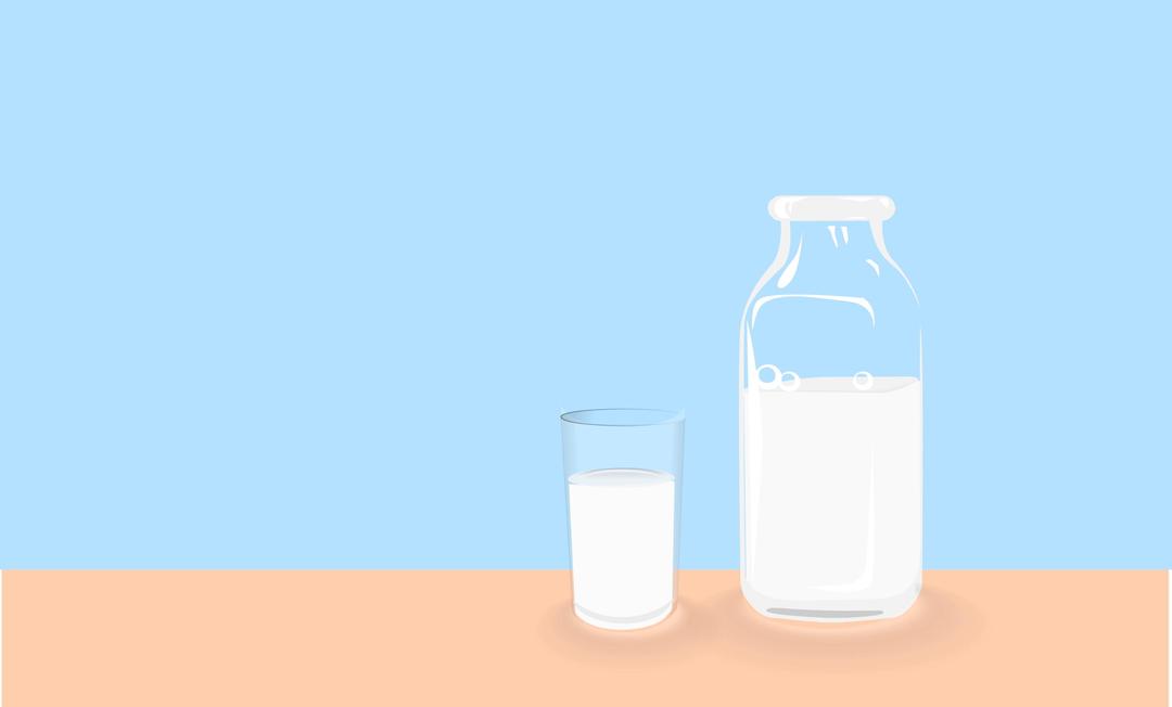 Bottle of milk and glass of milk on table png transparent