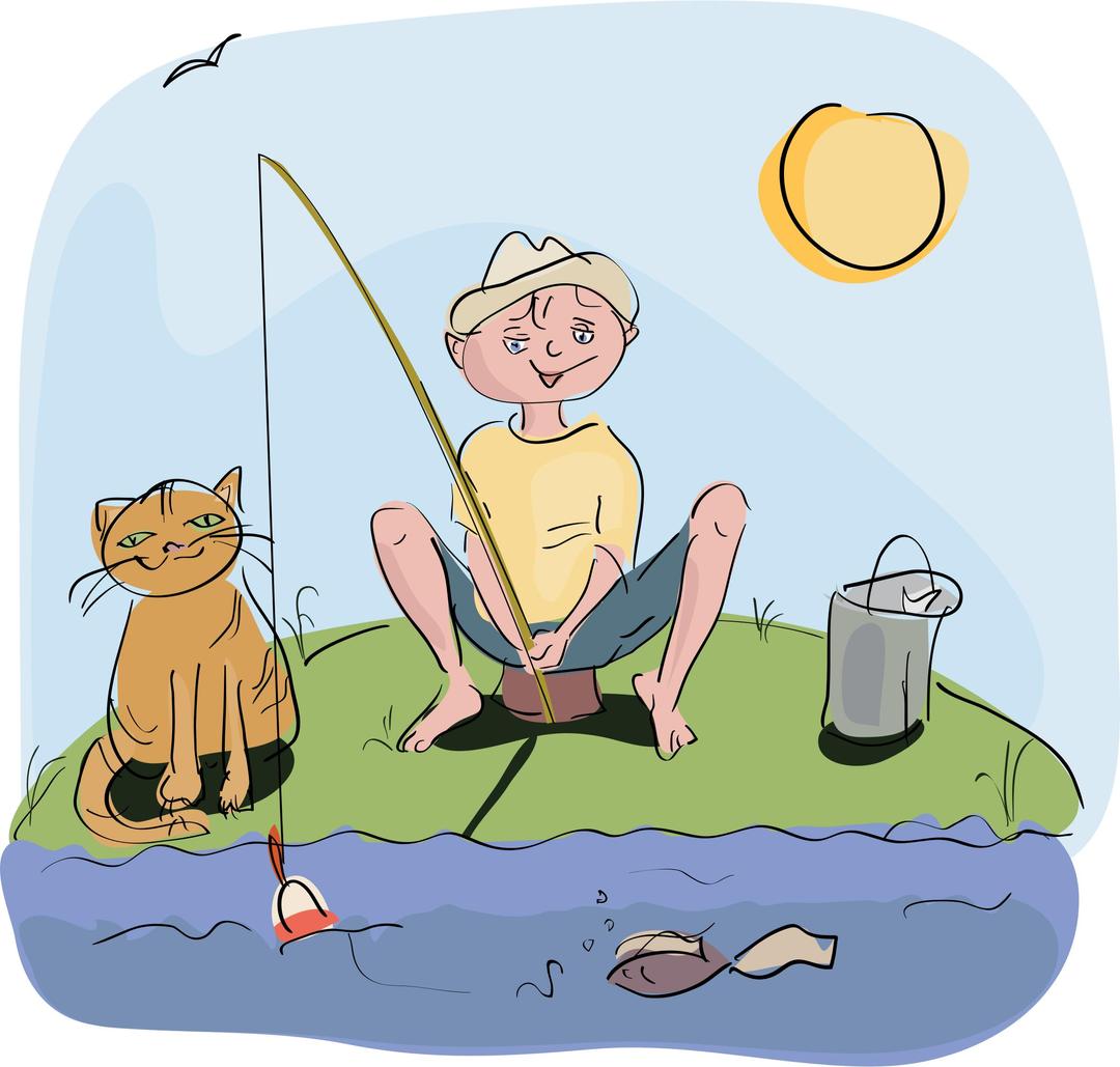 boy and cat fishing png transparent