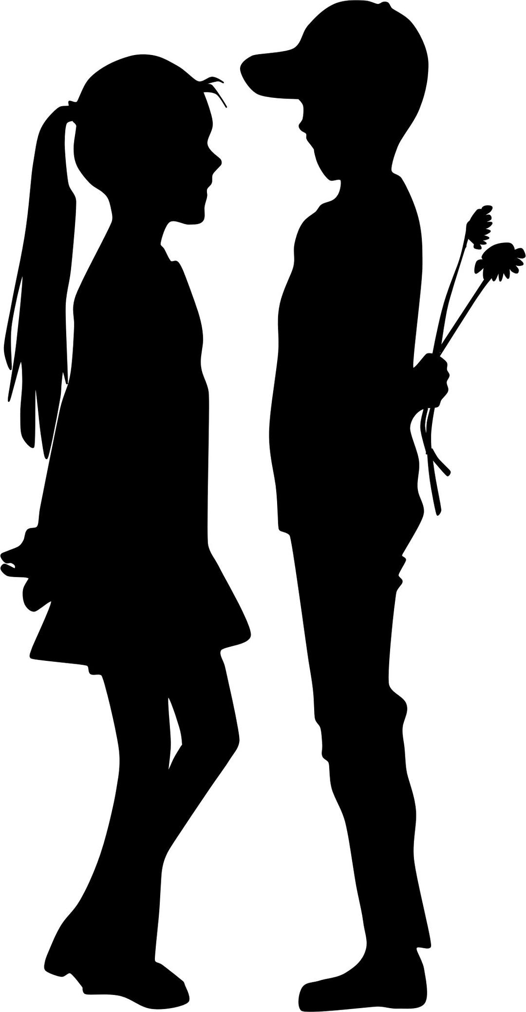 Boy Giving Flowers To Girl Silhouette png transparent