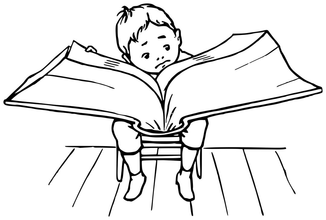 Boy reading a big book png transparent
