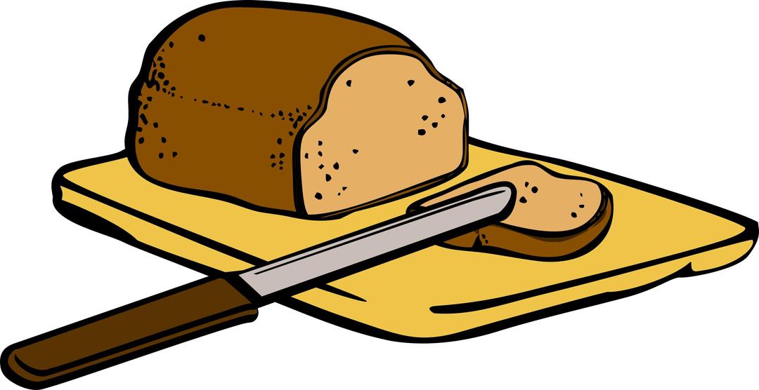 Bread with knife on cutting board png transparent