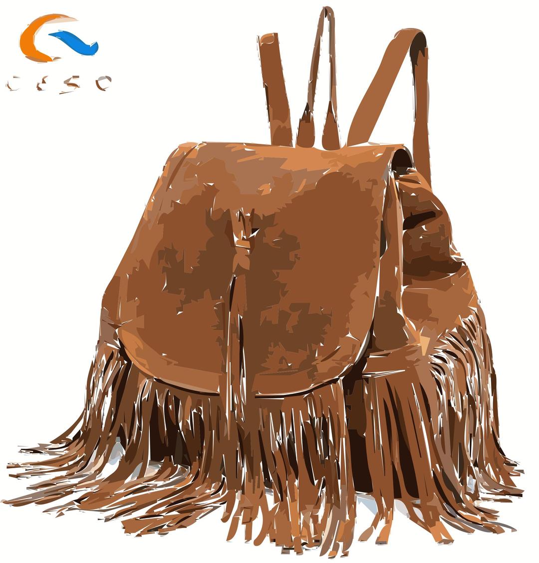 Brown Leather Tassled Bag with Logo png transparent