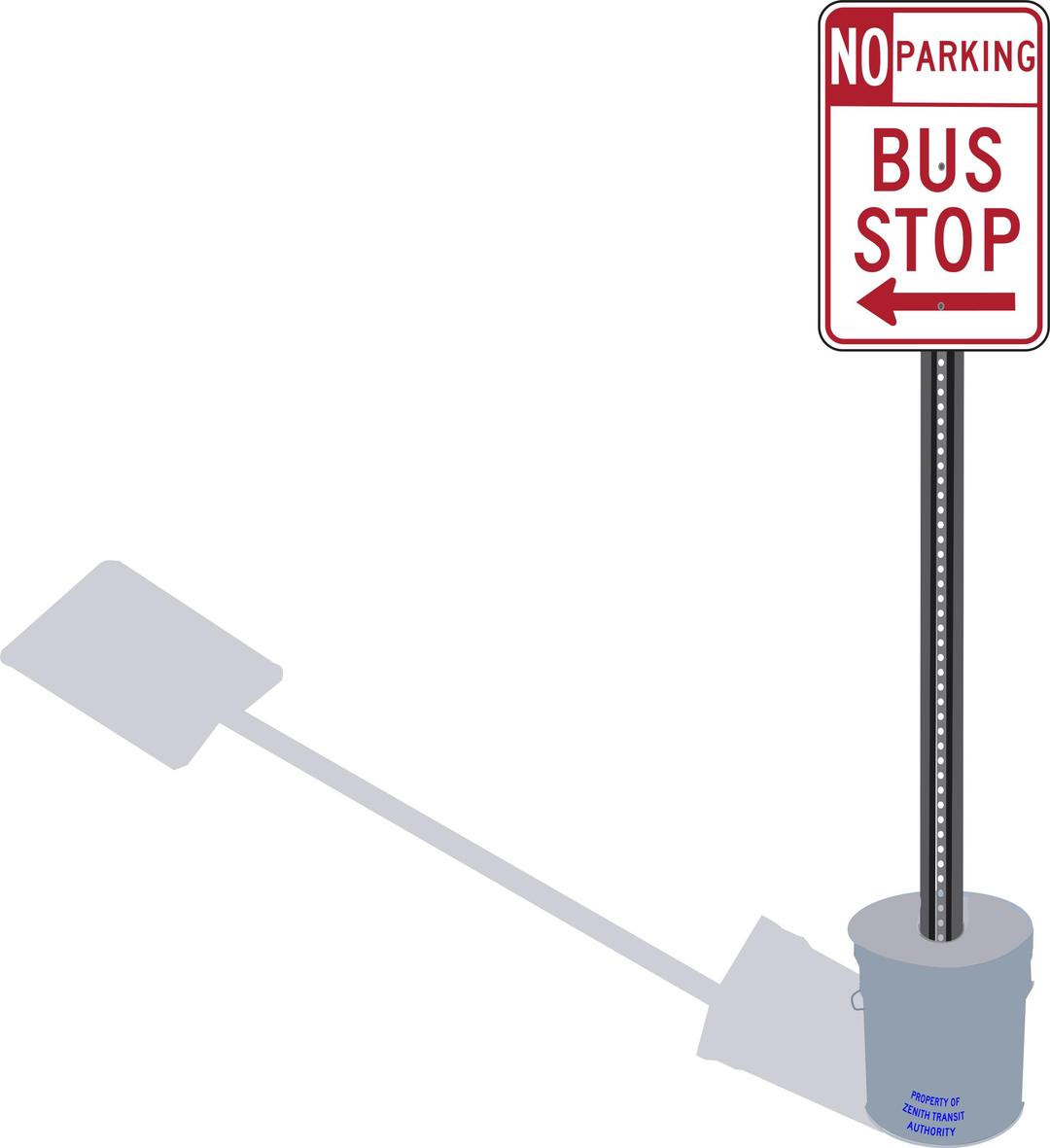 Bus Stop sign in cement pail with shadow png transparent