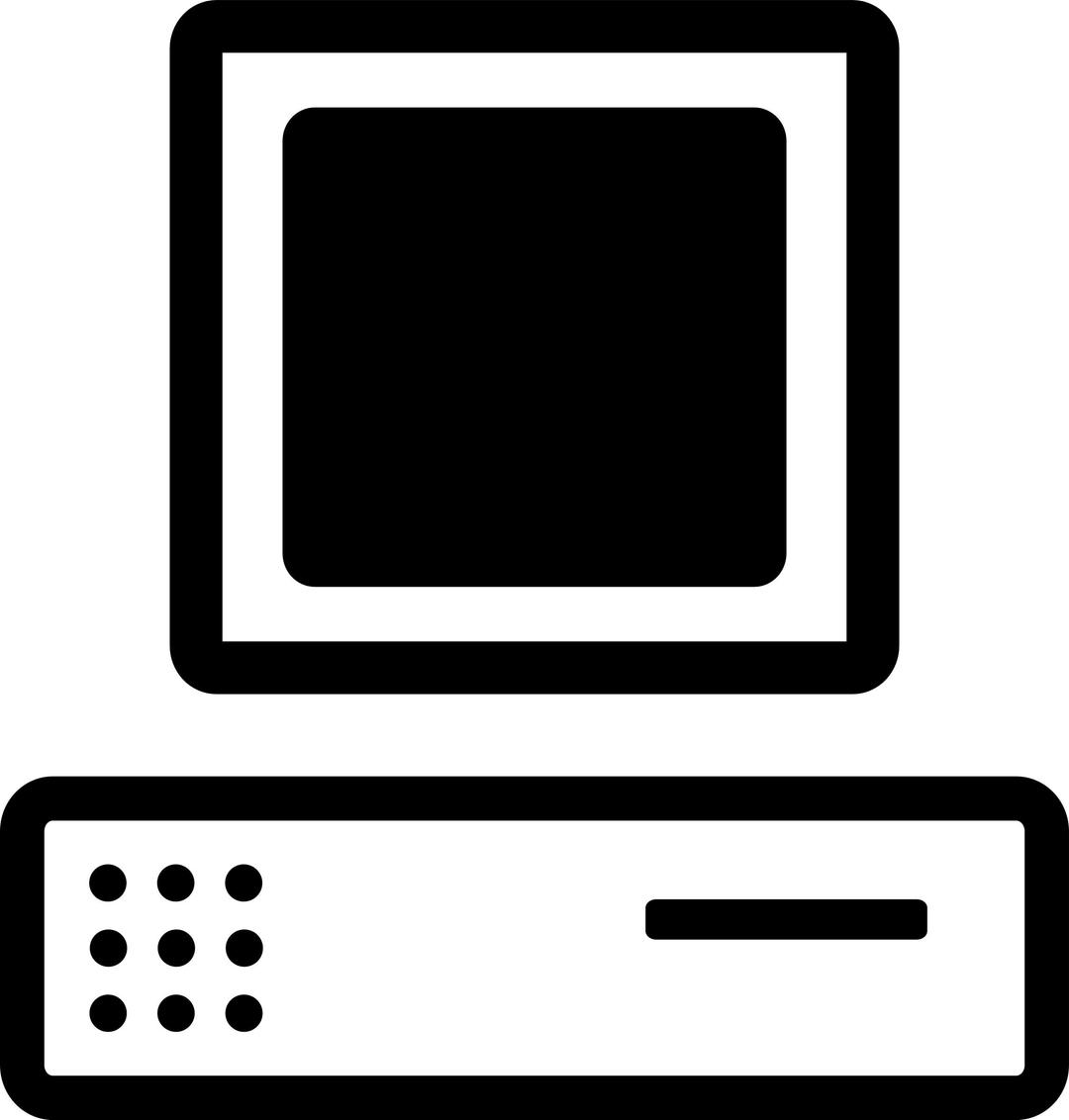 B&W cartoon computer (base + monitor) png transparent