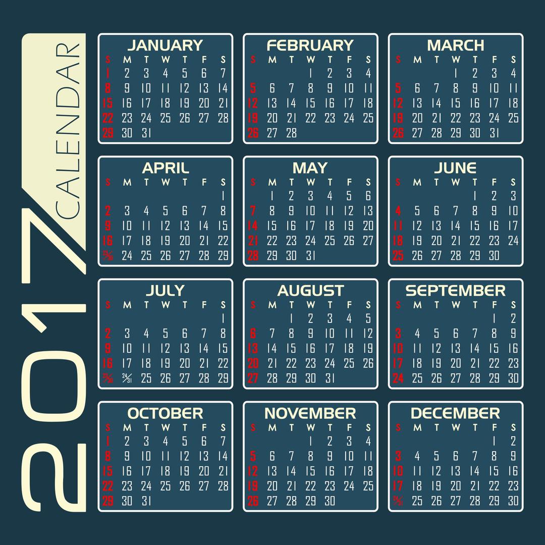 Calendar 2017 - English Version (Dark Blue) png transparent