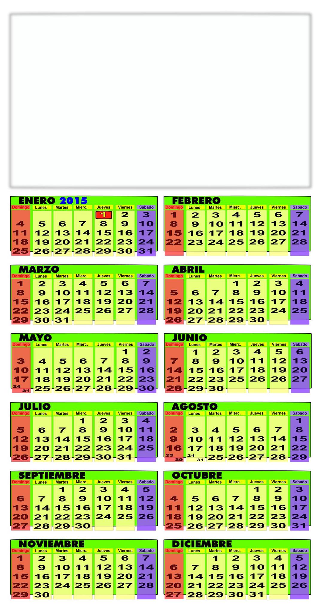 Calendario 2015 en español  png transparent