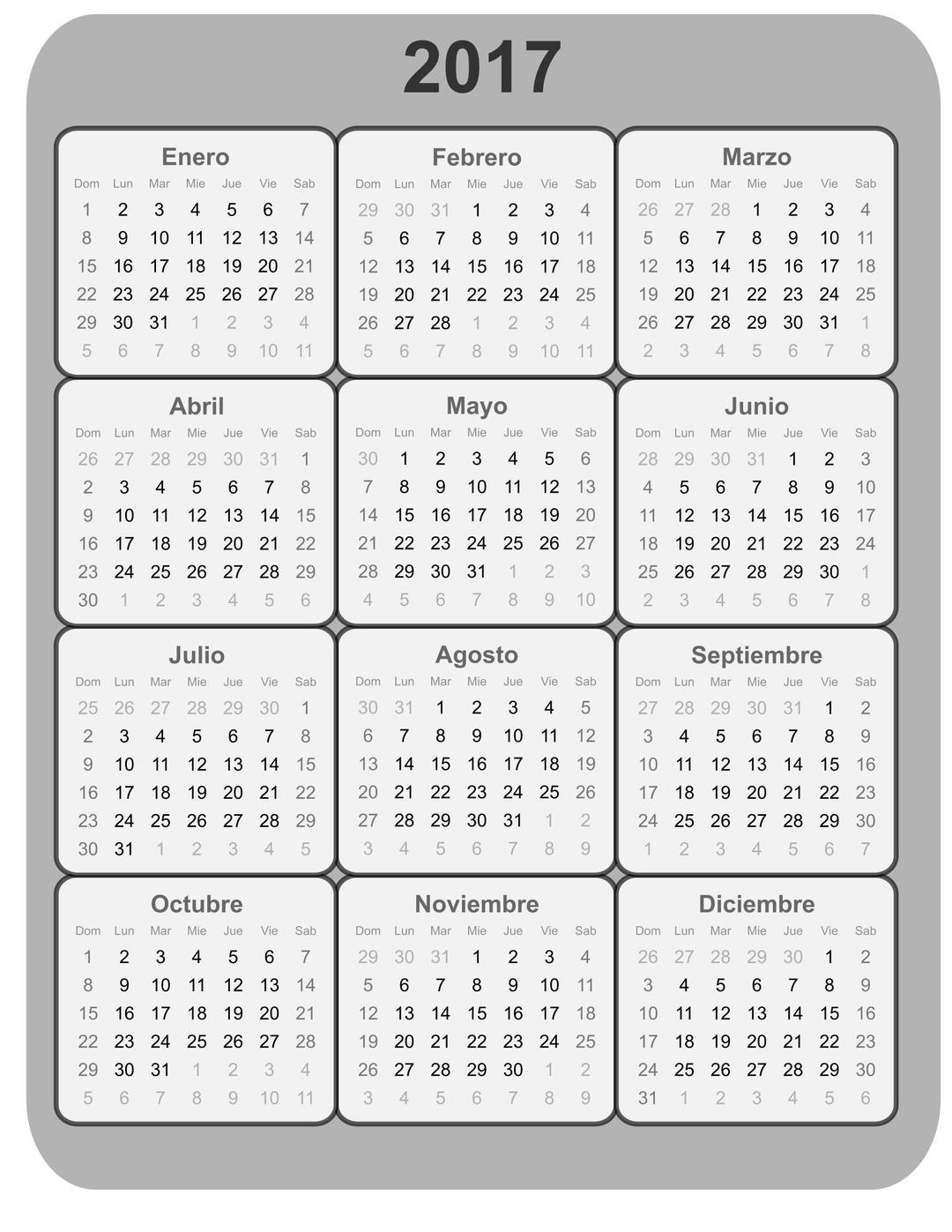 Calendario 2017 B/N png transparent