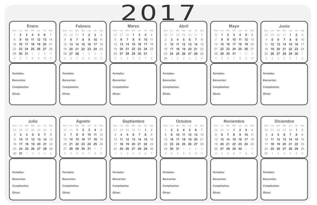 Calendario 2017 B/N meses png transparent