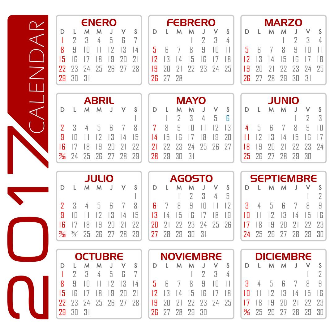 Calendario 2017 – Español (Blanco y Rojo) png transparent