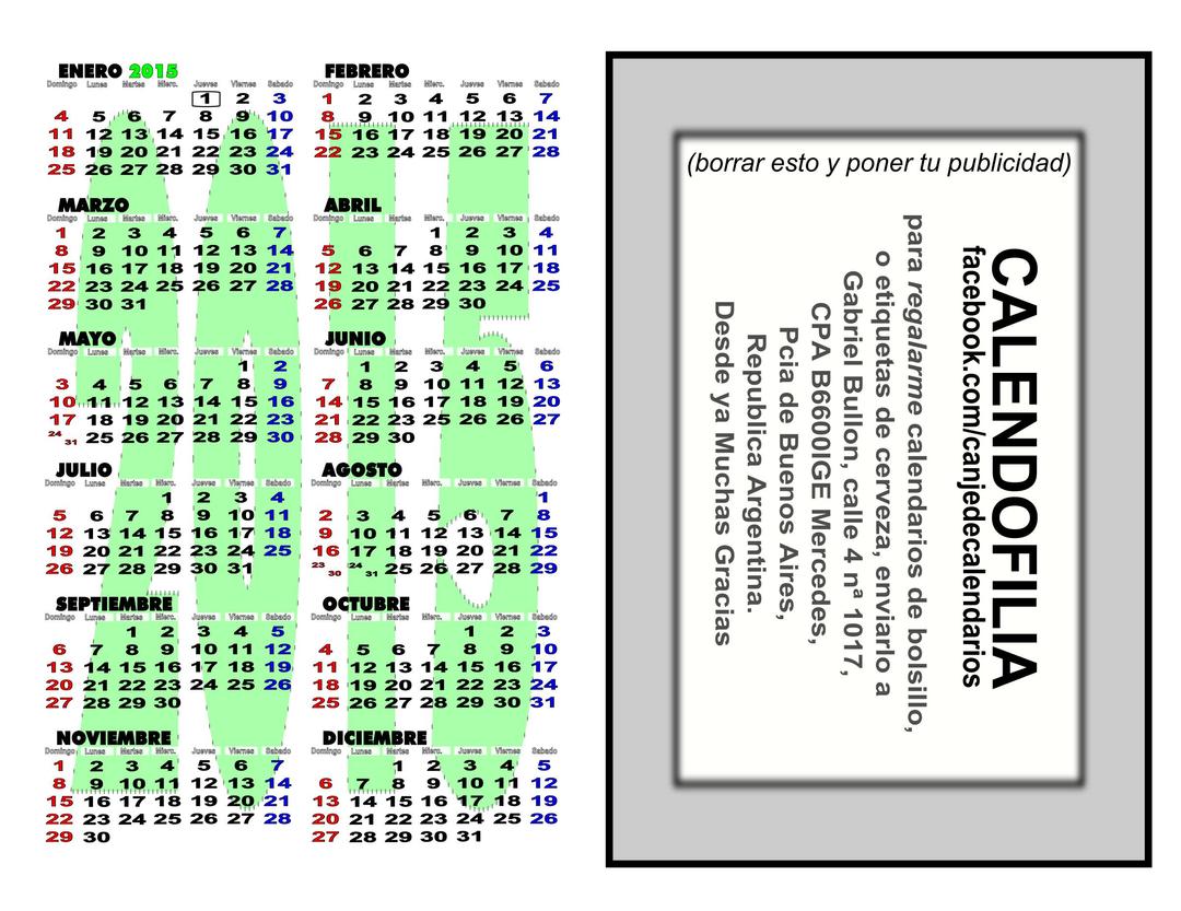 Calendario de bolsillo 2015 - modelo 3 png transparent