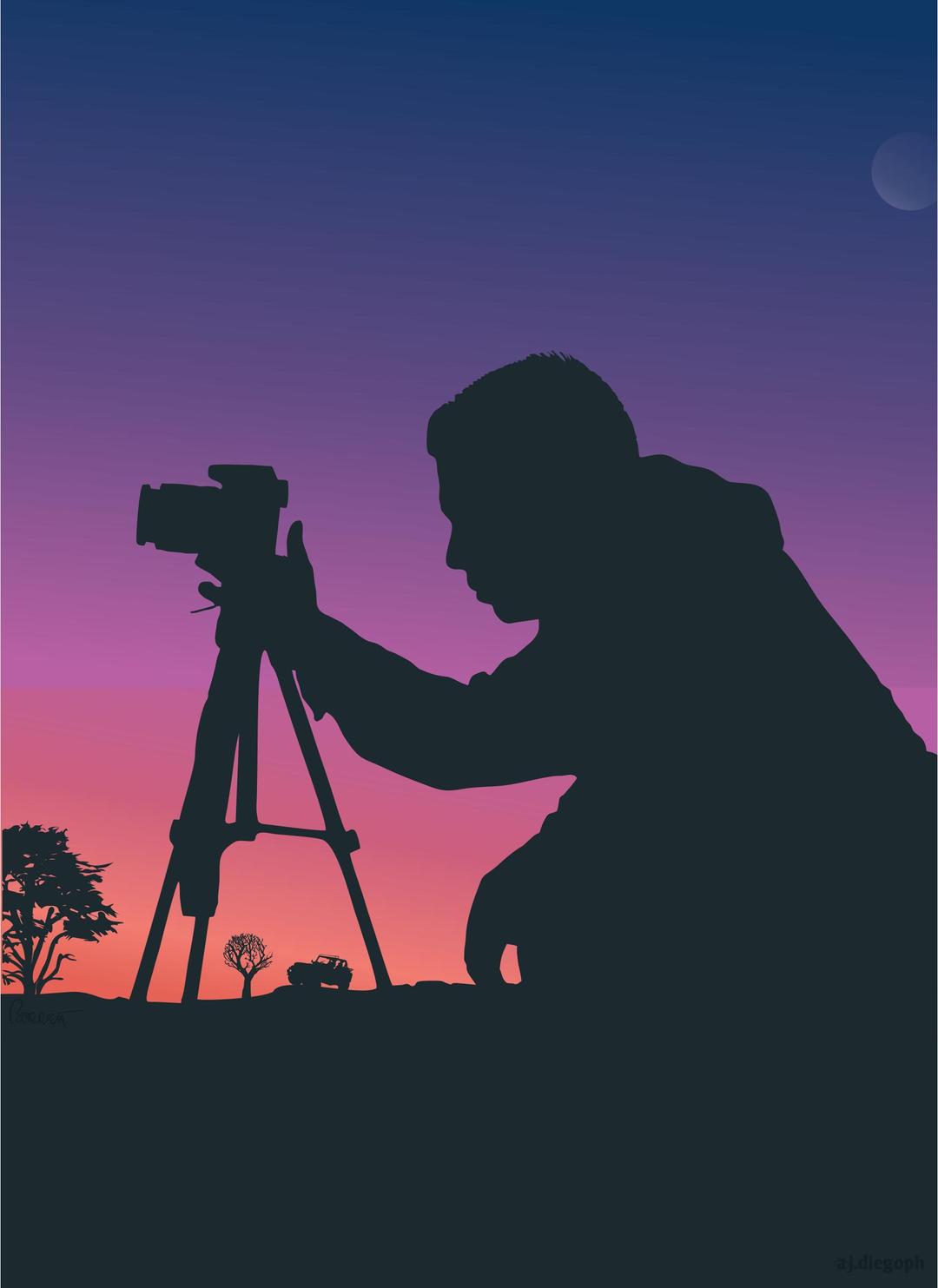 Cameraman Silhouette Sunset with Jeep png transparent
