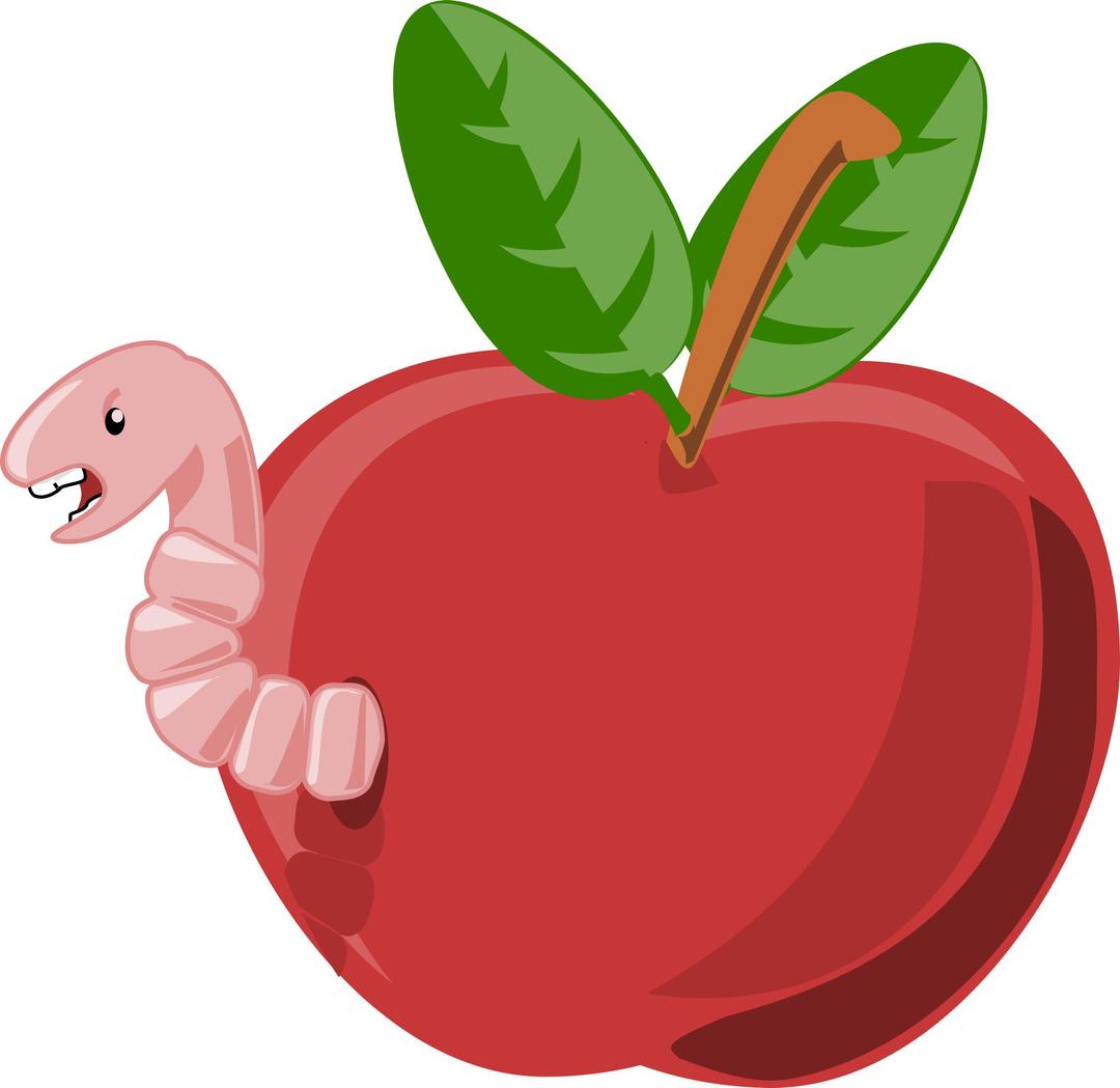 cartoon apple with worm png transparent