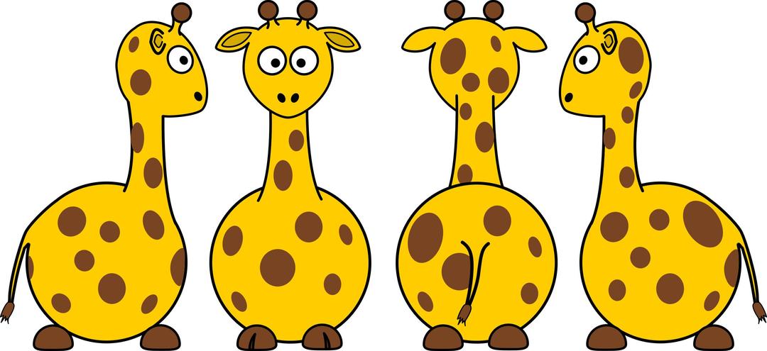 Cartoon Giraffe (front, back and side views) png transparent