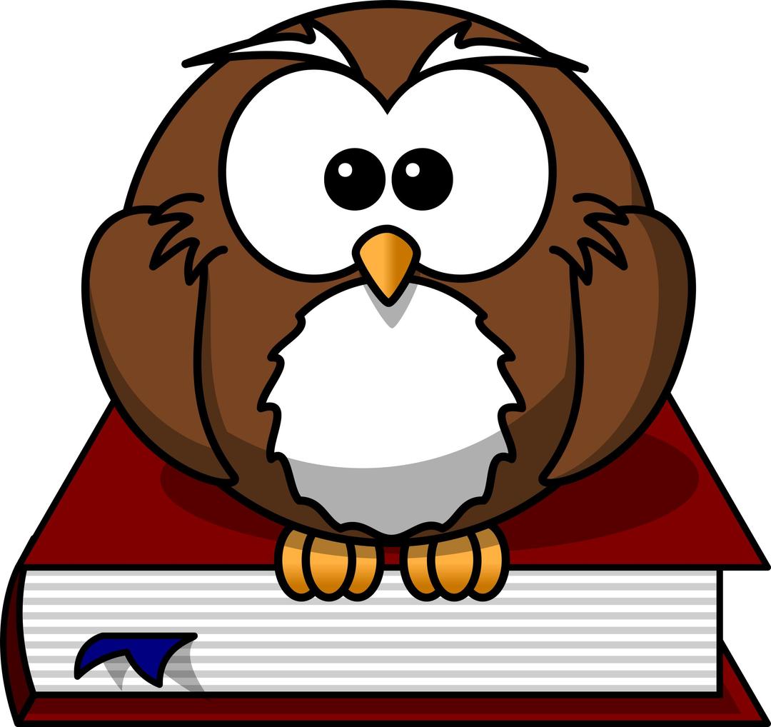 Cartoon owl sitting on a book png transparent
