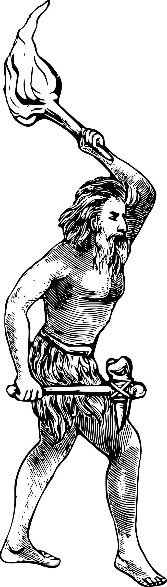 Caveman with Axe and Torch png transparent