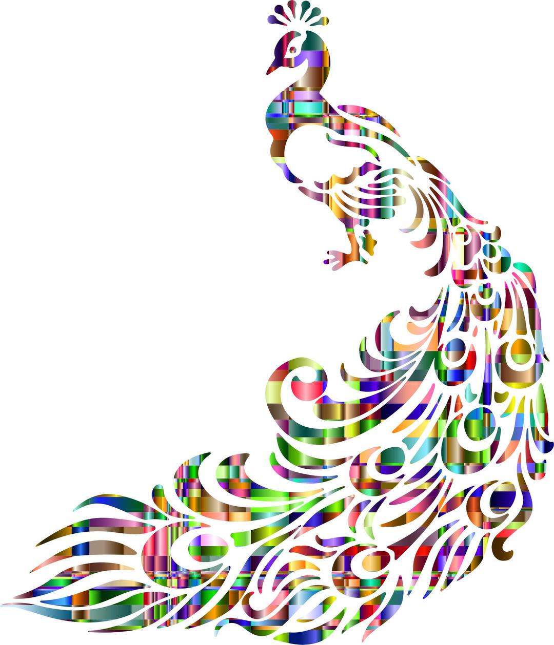 Checkered Chromatic Peacock Line Art png transparent