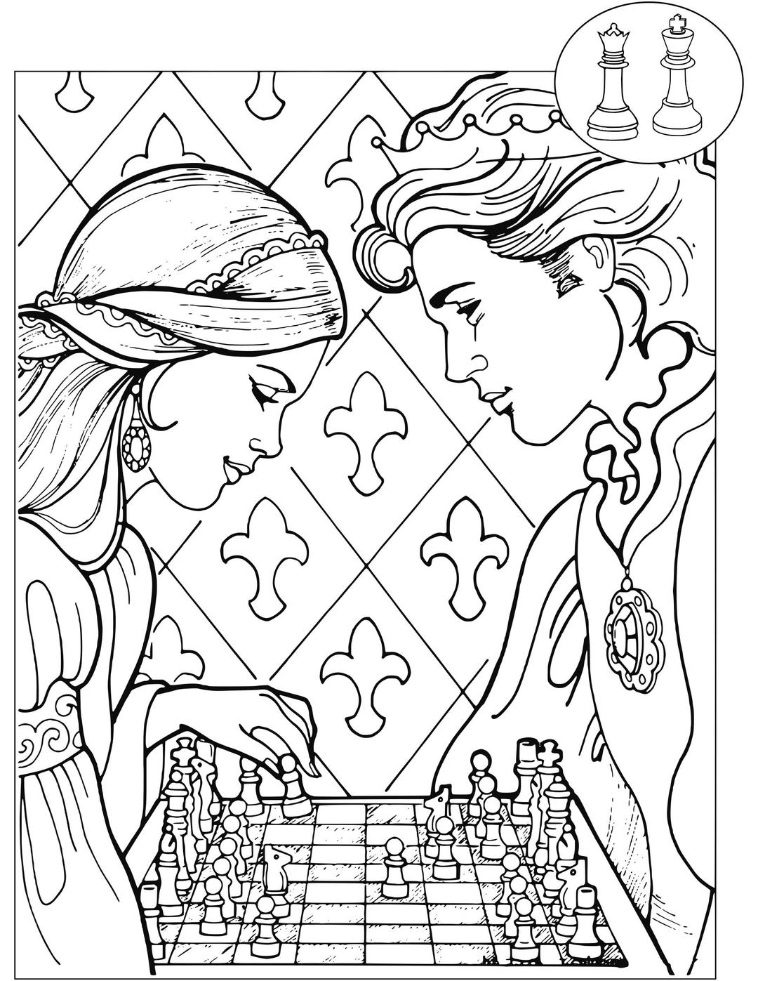 Chess coloring book  / Dibujo Ajedrez para colorear -25- png transparent