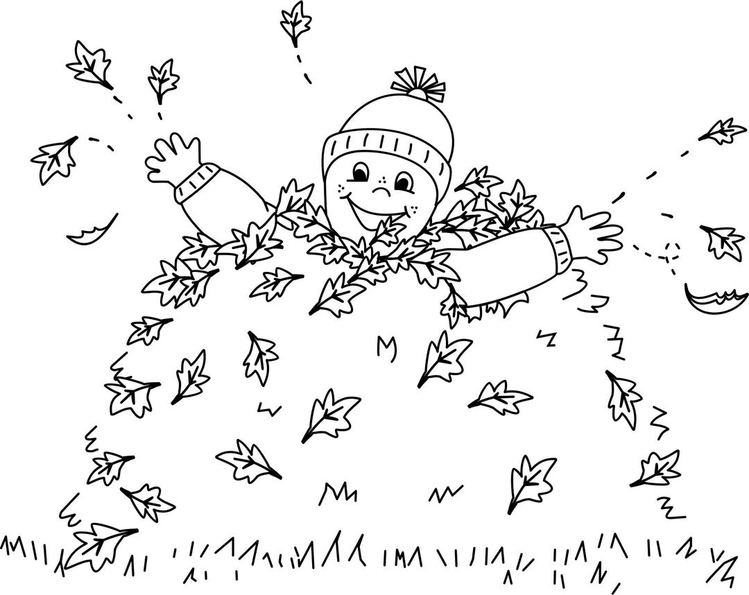 Child in leaves png transparent