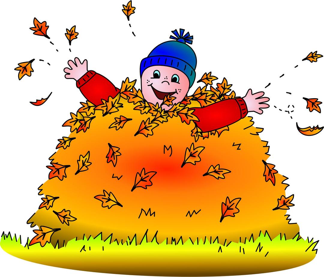 Child in leaves (colored) png transparent